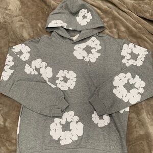 Gray Floral Hoodie Sweater